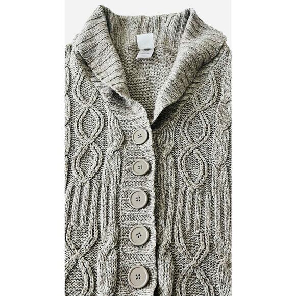 JUST MY SIZE (JMS) LONG SLEEVE BUTTON-UP KNIT SWEATER, 2X, TAN, WIDE COLLAR - Picture 6 of 10